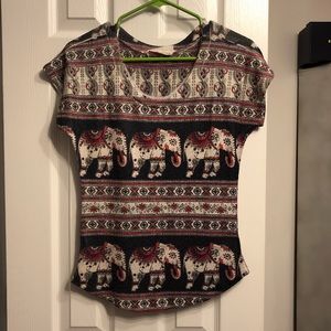 Navy Red and Cream Elephant Print Top